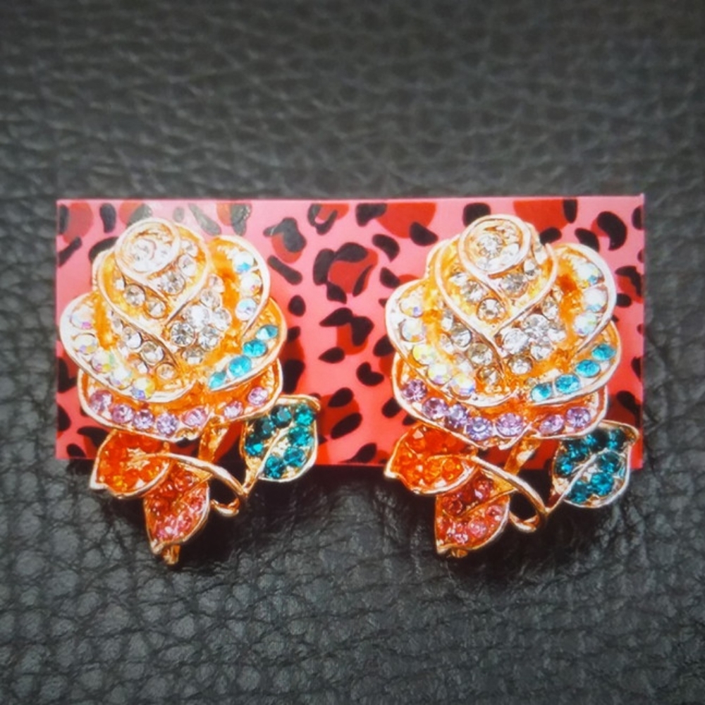 Betsey Johnson Fashion Enamel Women's Colorful Flower Rhinestone Earrings